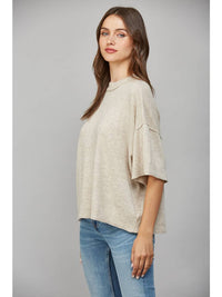 Drop Shoulder Short Slv Cashmere Blend Sweater