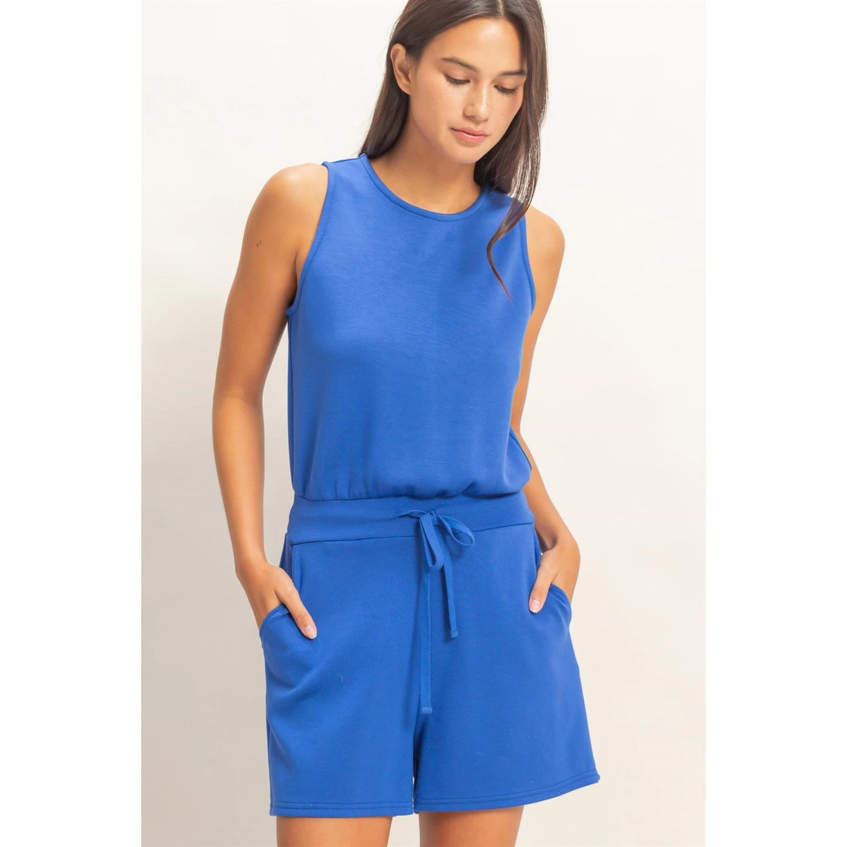 Drawstring Waist Sleeveless Romper