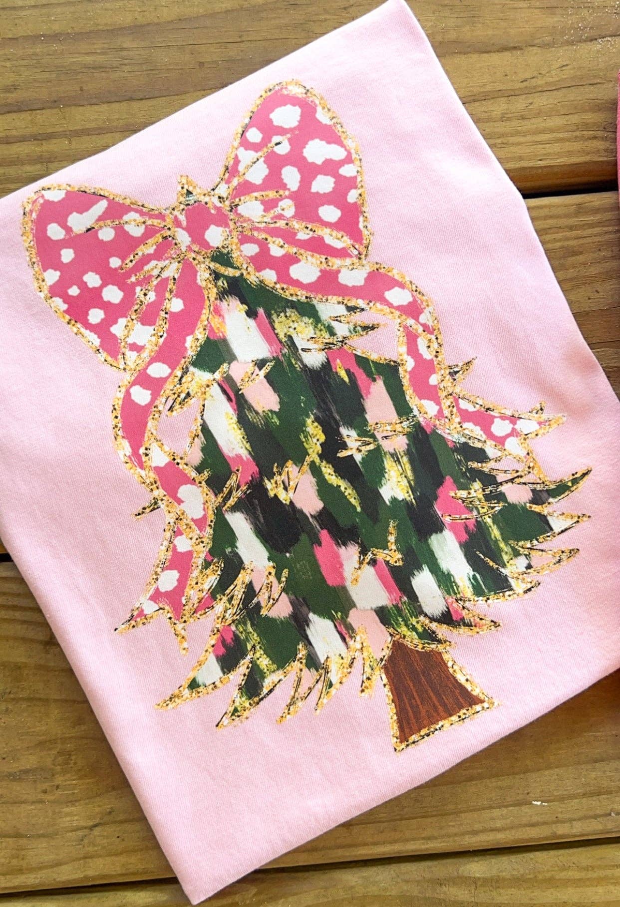Painted Pink Christmas Tree Graphic Tee