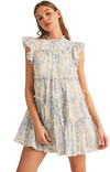 Blue Floral Flutter Sleeve Mini Dress