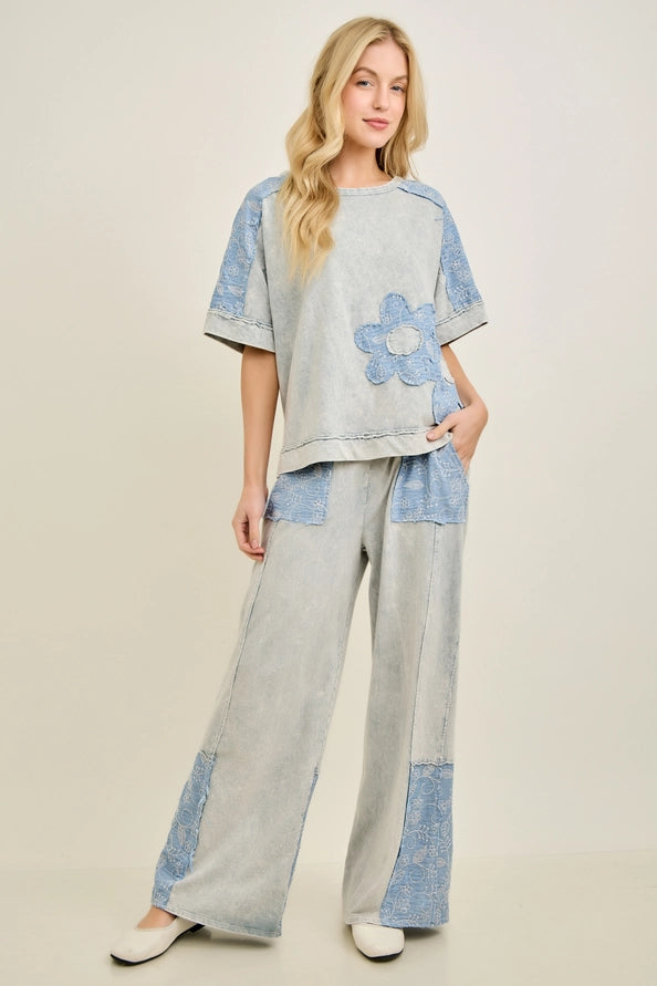 Mineral Washed Floral Denim Tops & Pants *Items Sold Separately