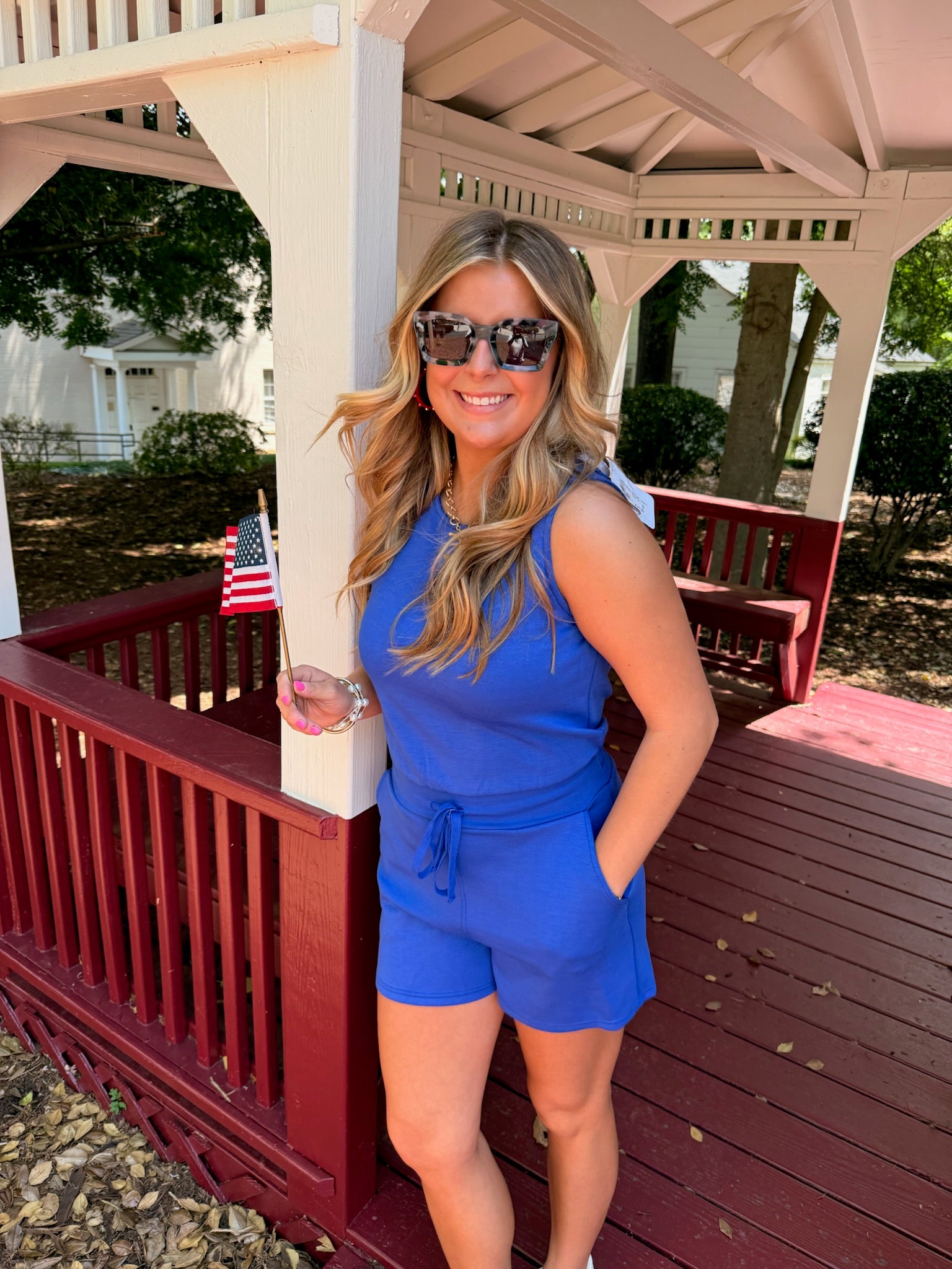 Drawstring Waist Sleeveless Romper