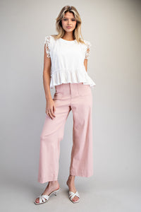 Dusty Pink Soft Washed Wide Leg Pants for Women