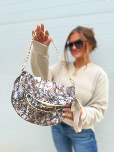 Camo Double Zipper Crossbody Bag
