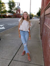 Tan Linen Butterfly Sleeve Crop Top