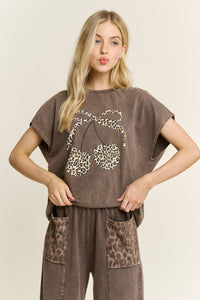 Mineral Washed Leopard Animal Cherry Graphic