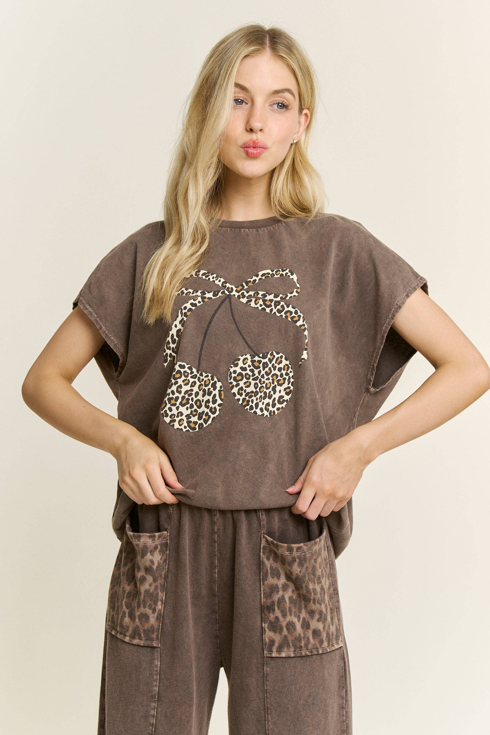 Mineral Washed Leopard Animal Cherry Graphic