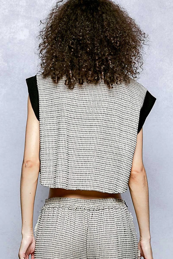 V-Neck Lace Trim Dot Print Cropped Top