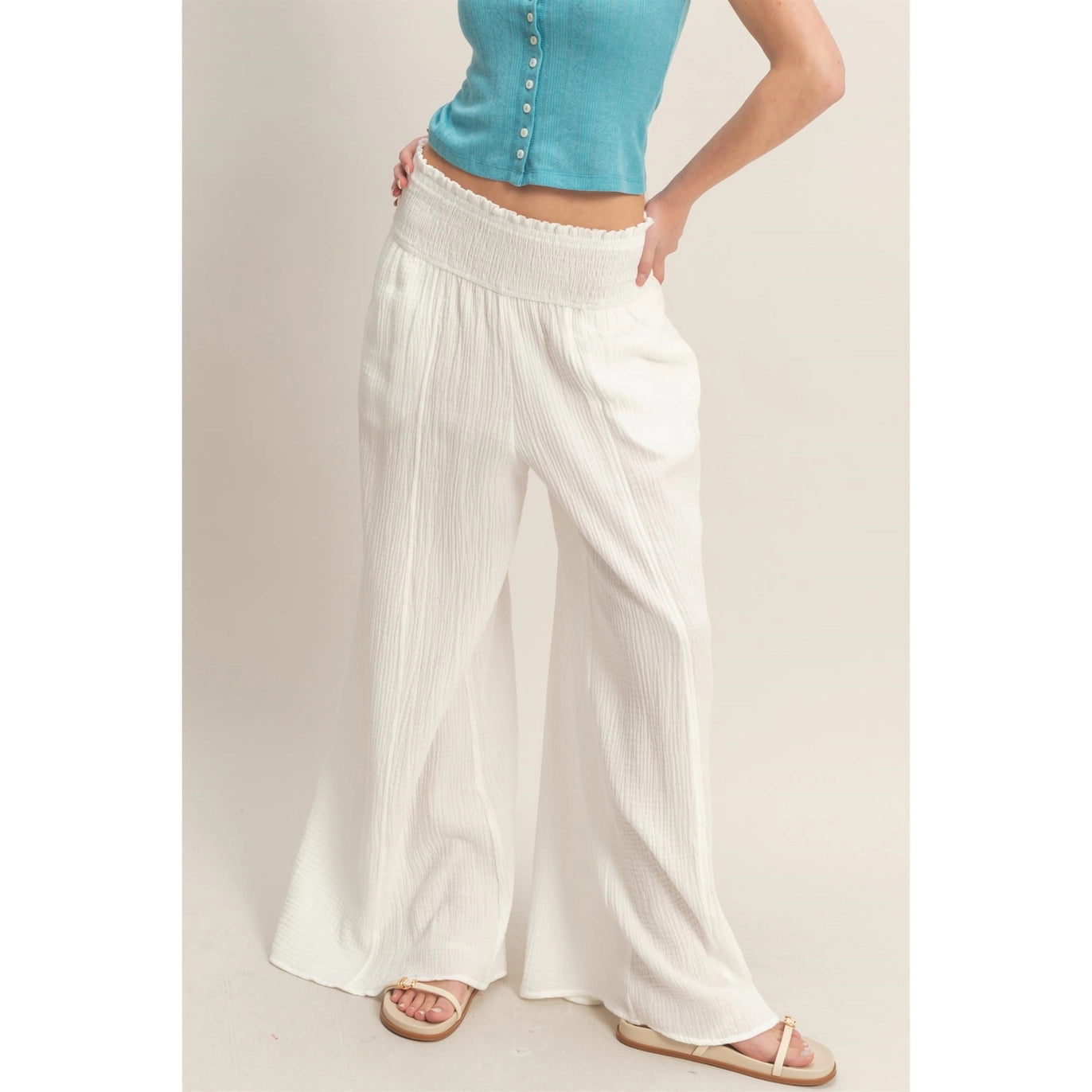 Smocked Waist Wide-Leg Pants