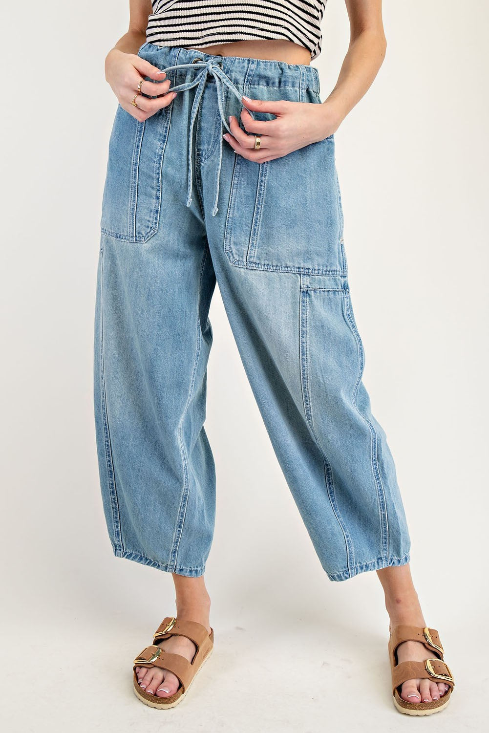 Denim Tie Front Wide Leg Pants