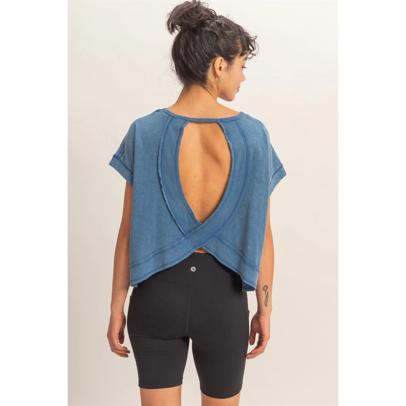 Acid Washed Cross Detail Open Back Top