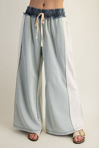 Frayed Color Block Long Sleeve Pullover & Denim Drawstring Pants *Sold Separately*