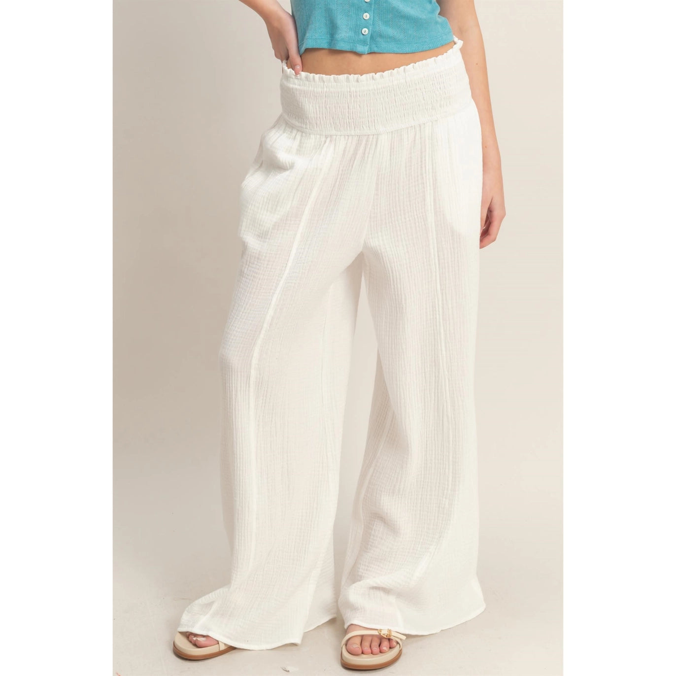 Smocked Waist Wide-Leg Pants