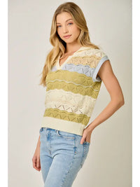 Color Striped Ponte Polo Sweater