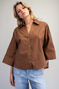 Back Pleat Button Down Blouse Top