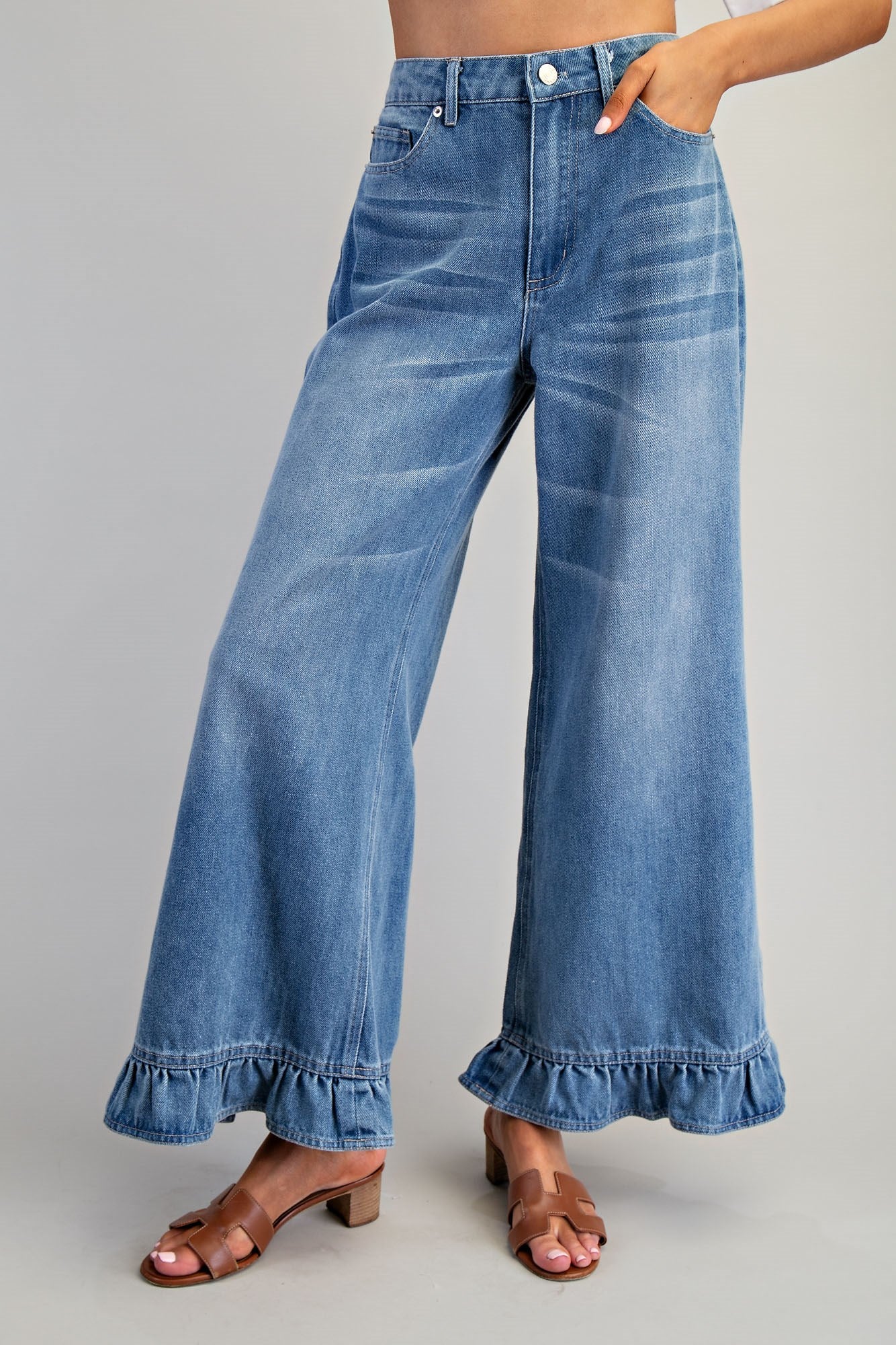 Stone Ruffle Hem Denim Jeans for Women