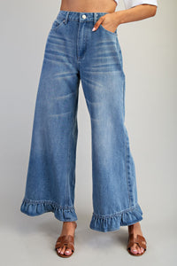 Stone Ruffle Hem Denim Jeans for Women