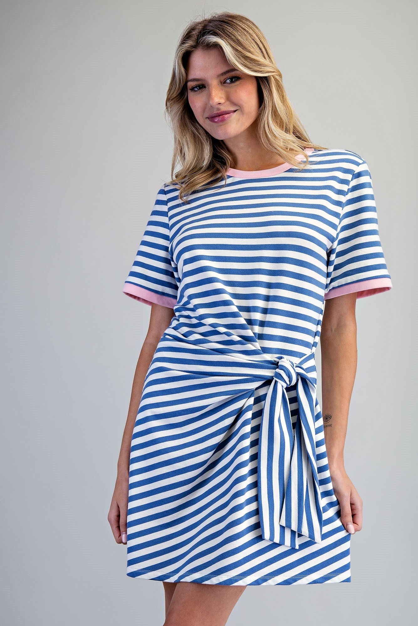 Striped Waist Tie Mini Dress