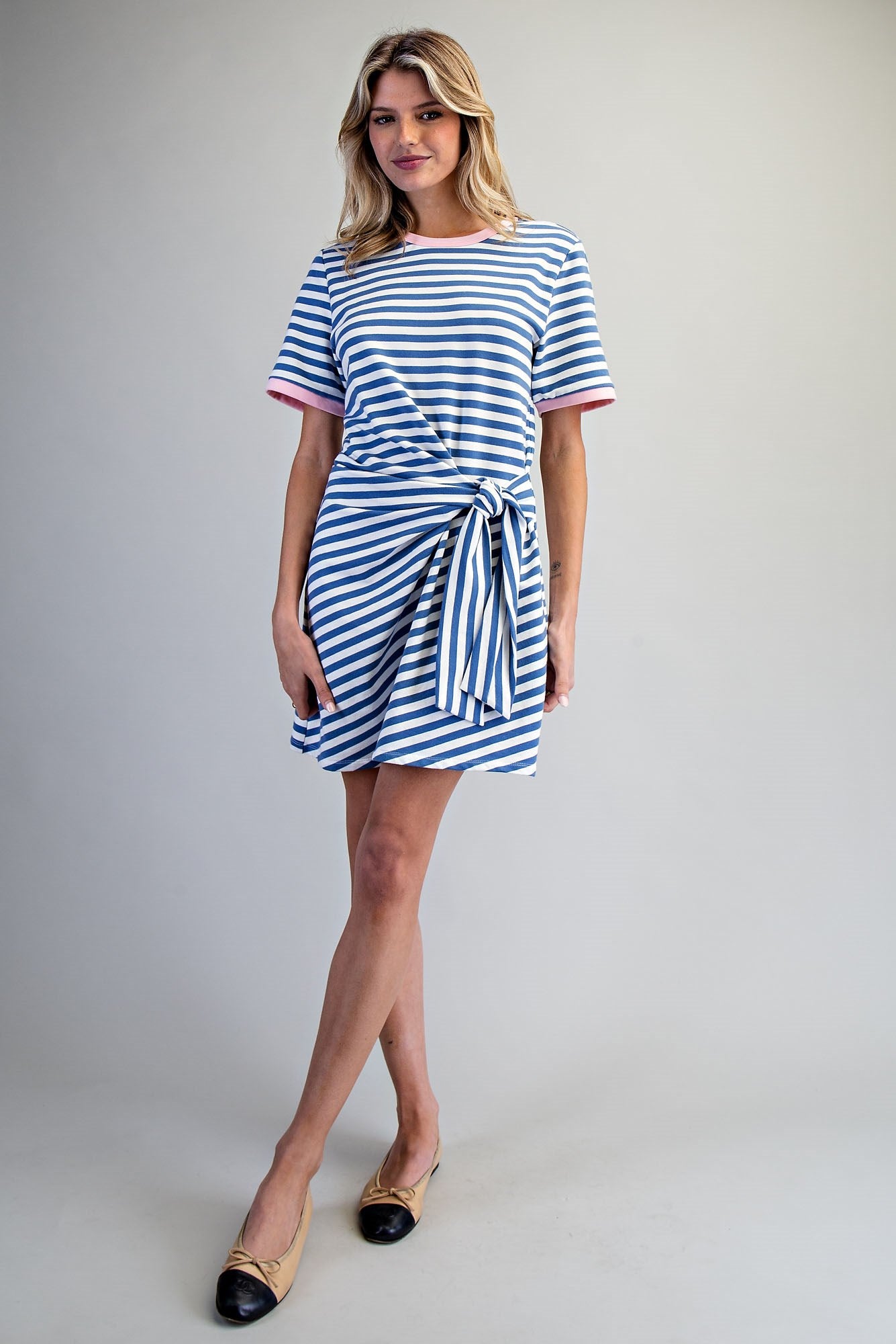 Striped Waist Tie Mini Dress
