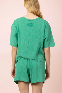 Mineral Washed Casual Knit Top & Short Set