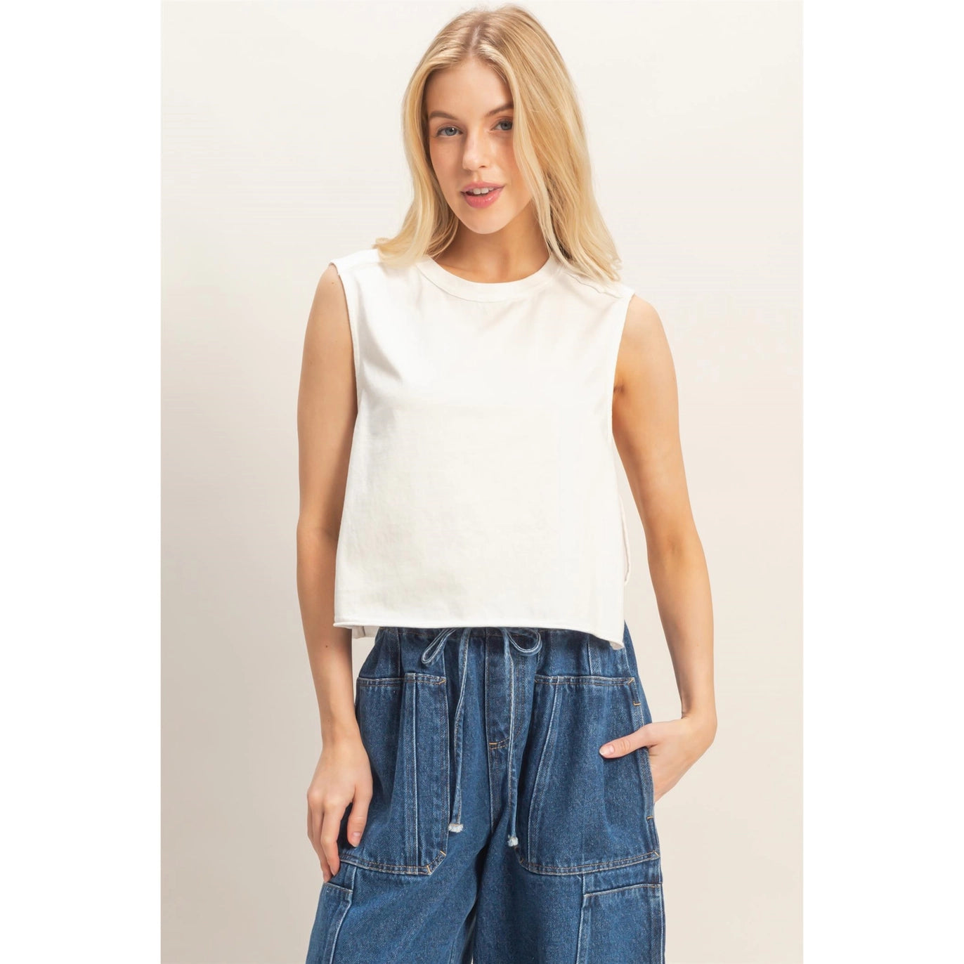 Sleeveless Raw Edge Top