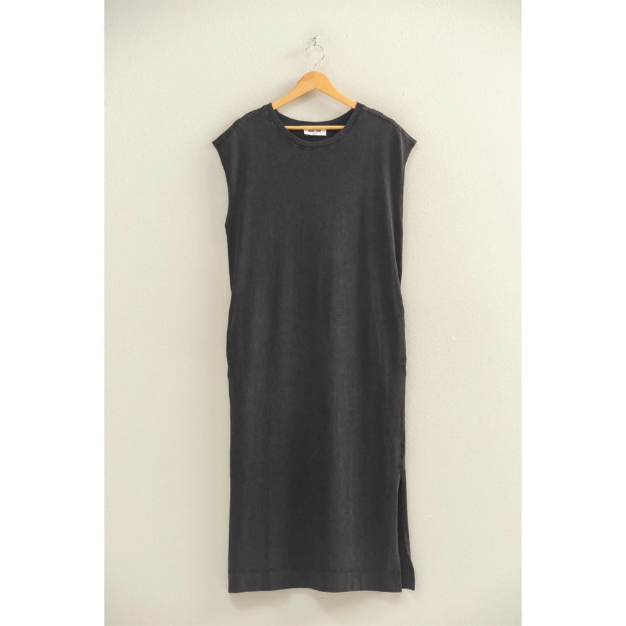 Mineral Wash Cap Sleeve Midi Dress