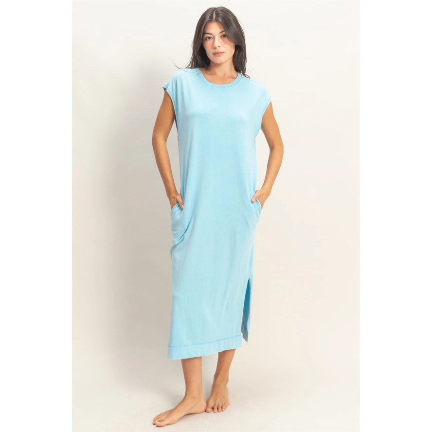 Mineral Wash Cap Sleeve Midi Dress