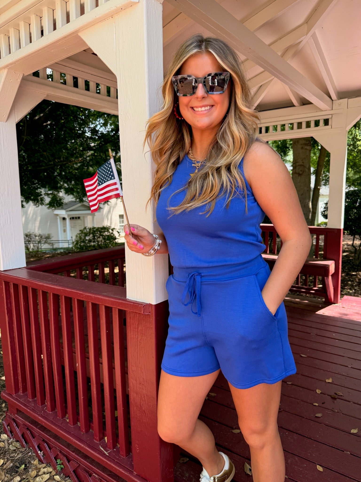 Drawstring Waist Sleeveless Romper