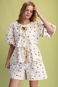 Cherry Print Washed Twill Top and Shorts *Sold Separately
