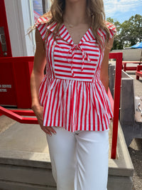 Stripe Sailor Style Collar with Tie Neckline Blouse
