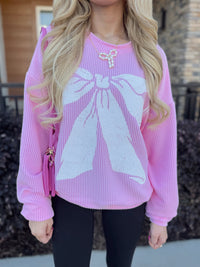 Ribbed Bow Pullover Top