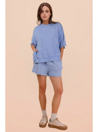 Mineral Washed Knit Casual Top & Shorts
