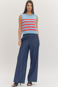 Striped Sleeveless Knit Top for Women