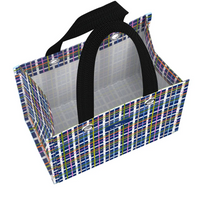 Plaid patterned bag with black handle on a white background
