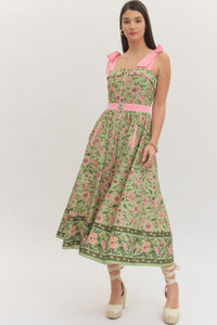 Botanical Print Sleeveless Midi Dress