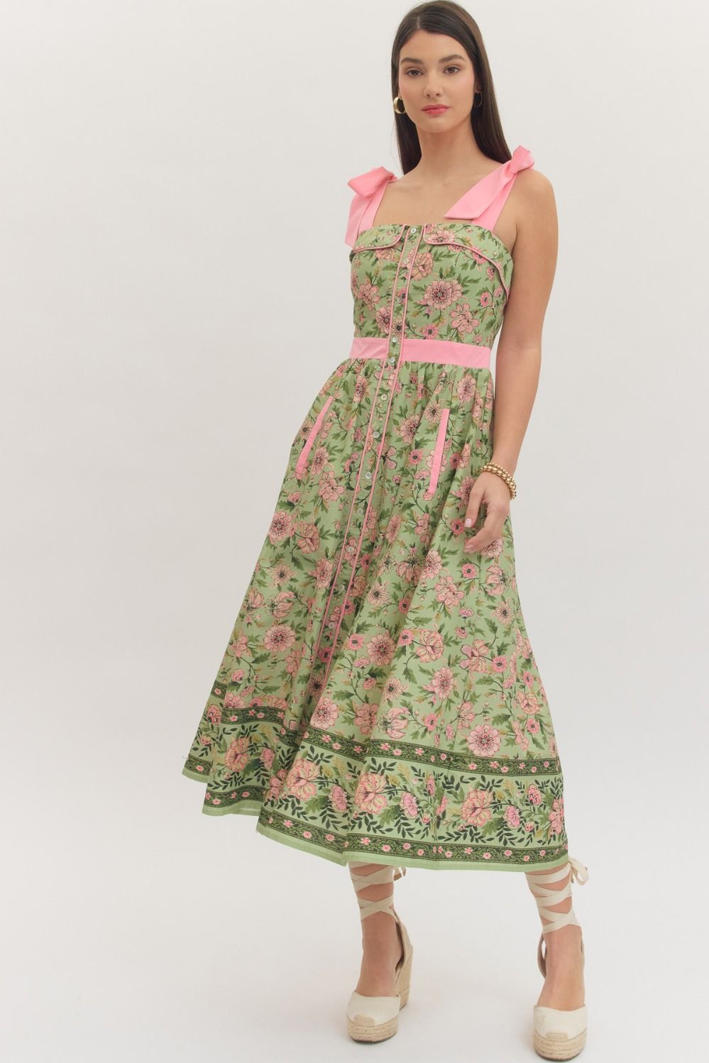 Botanical Print Sleeveless Midi Dress