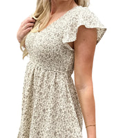 Taupe Floral Print Mini Dress for Women