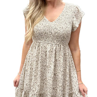 Taupe Floral Print Mini Dress for Women