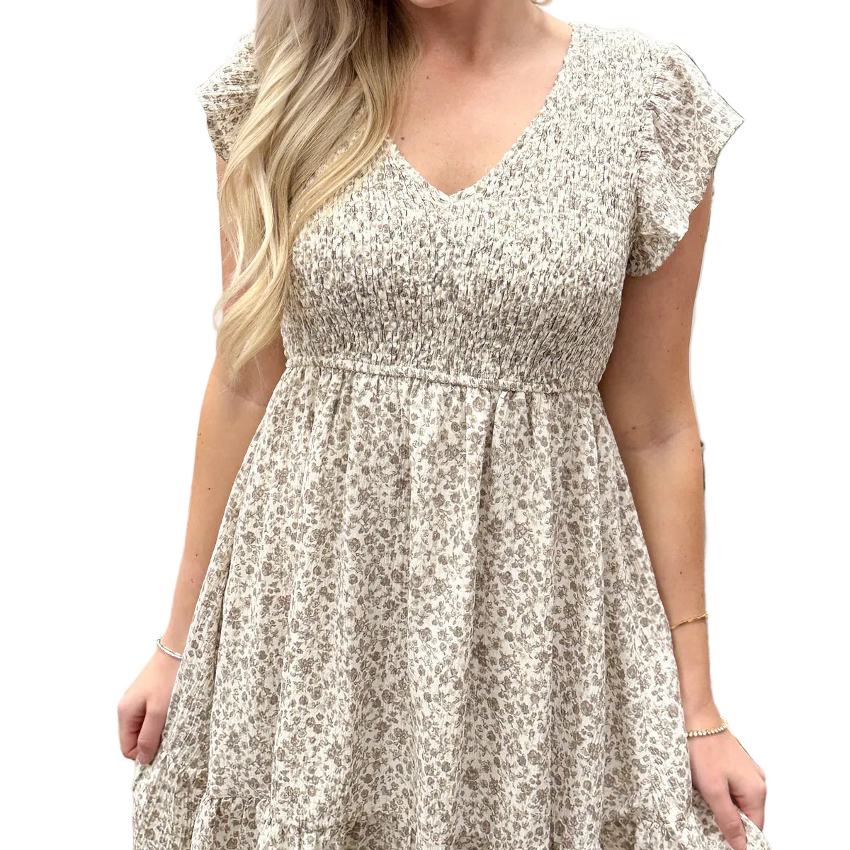 Taupe Floral Print Mini Dress for Women