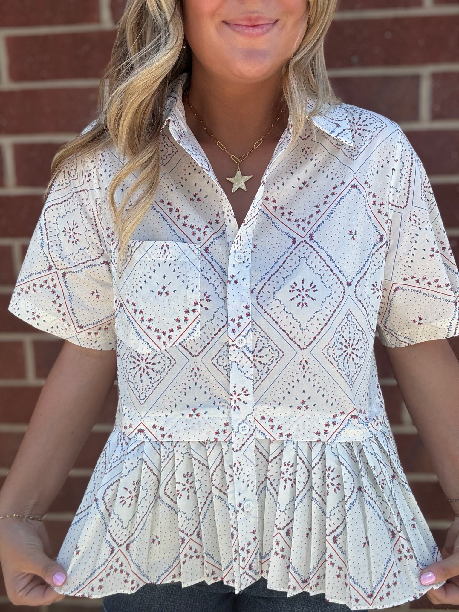 Firework Print Short Sleeve Top for Women