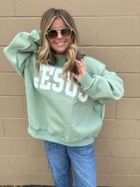 Jesus Embroidered Mock Neck Sweatshirt