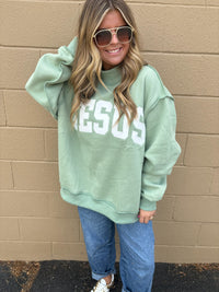 Jesus Embroidered Mock Neck Sweatshirt