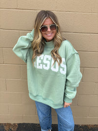 Jesus Embroidered Mock Neck Sweatshirt