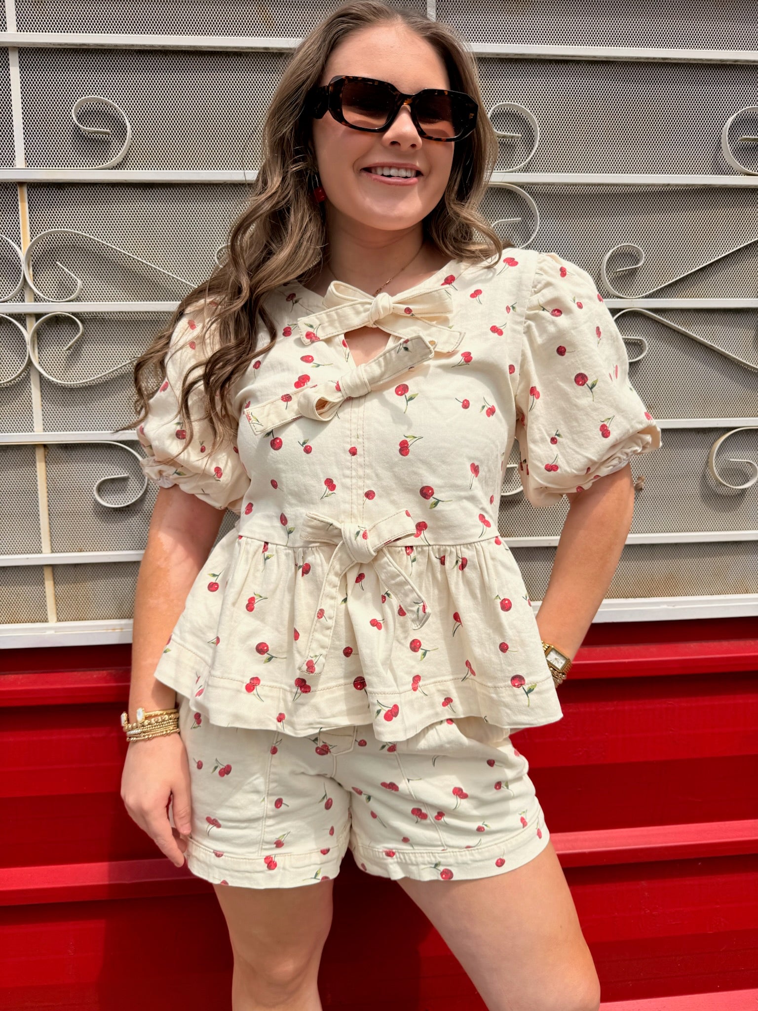 Cherry Print Washed Twill Top and Shorts *Sold Separately