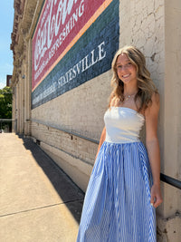 Striped Strapless Flowy Midi Dress
