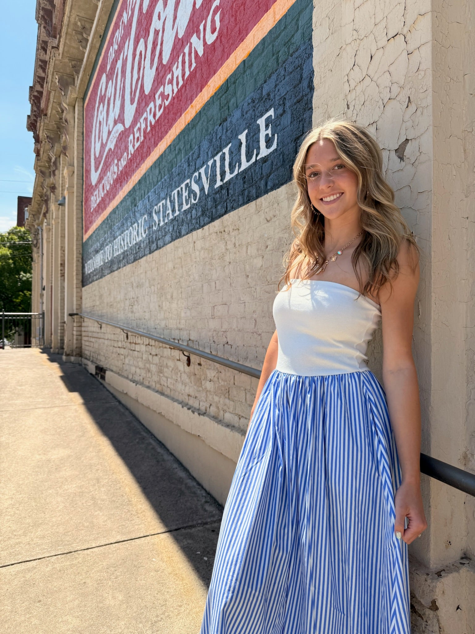 Striped Strapless Flowy Midi Dress