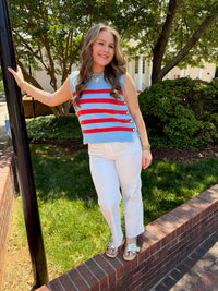 Striped Sleeveless Knit Top for Women