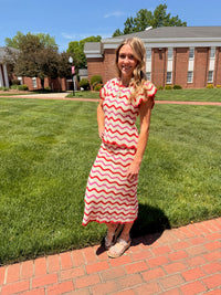 Wavy Chevron Pattern Open Knit Sweater Top & Skirt *Sold Separately