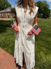 White Lace Zip Up Midi Dress