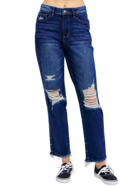 judy blue, dark wash, holes, holes in knees, distressed, cropped, ankle length, curvy